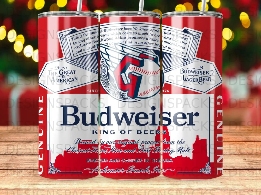 Budweiser beer cans featuring the logo, text, and the phrase "King of Beers".
