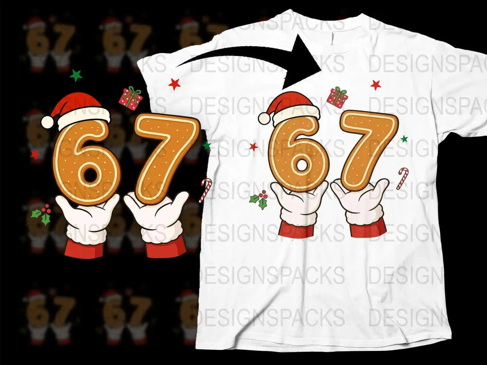 Festive Christmas T-Shirt, Cute Santa Gloves Design, Holiday Gift, Unisex Graphic Tee, Number 67 Print