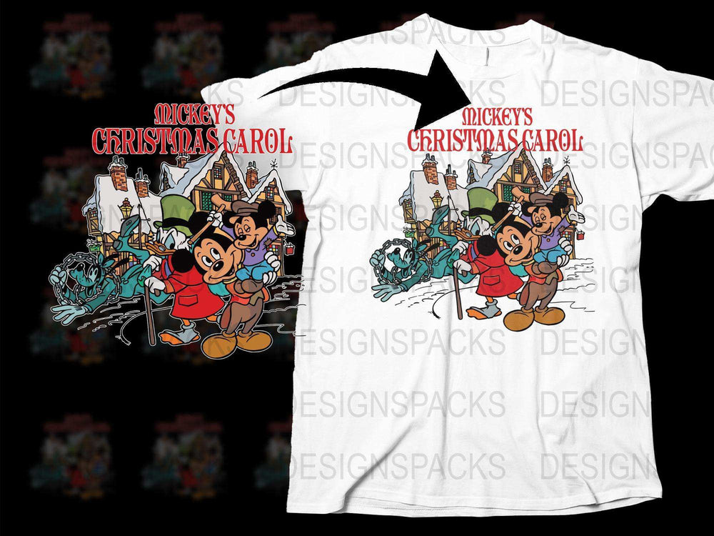 Mickey's Christmas Carol Themed T-Shirt, Vintage Disney Holiday Apparel, Cartoon Graphics