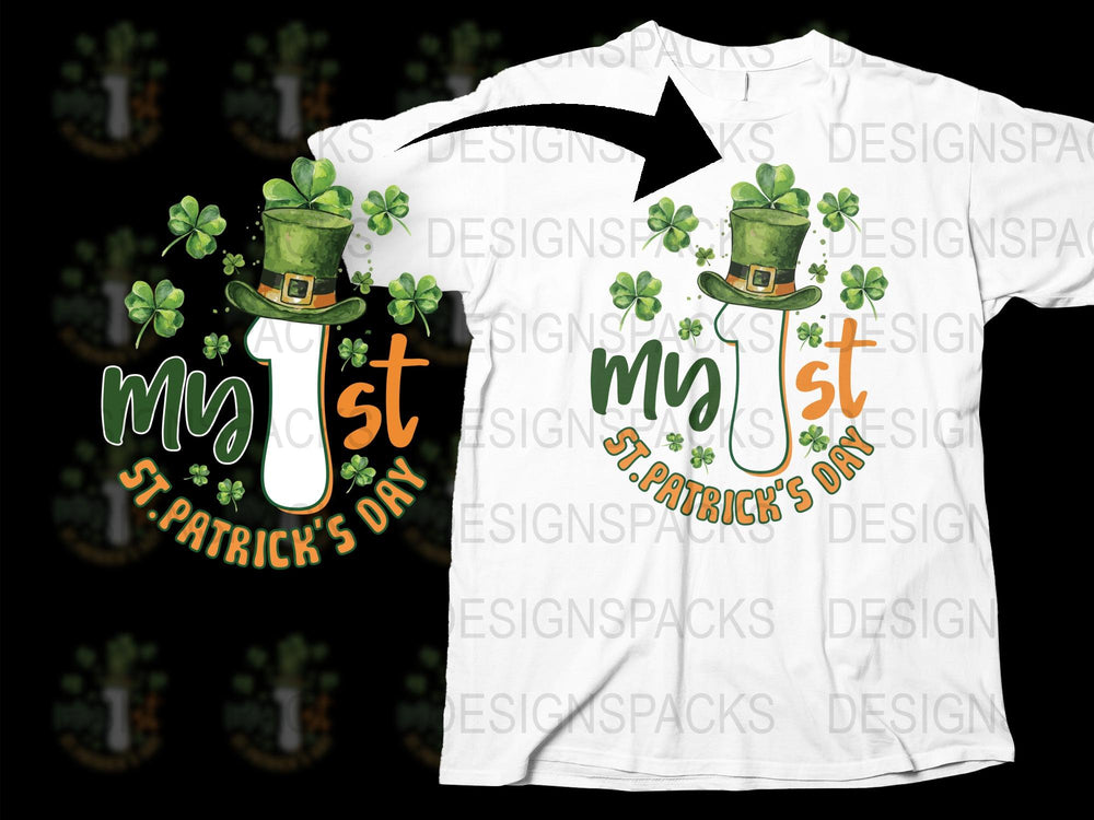 My 1st St. Patrick's Day Shirt, Baby First Holiday Tee, Cute Clover and Hat Design, Kids Irish Festival Outfit, St Paddy's Day Clothing