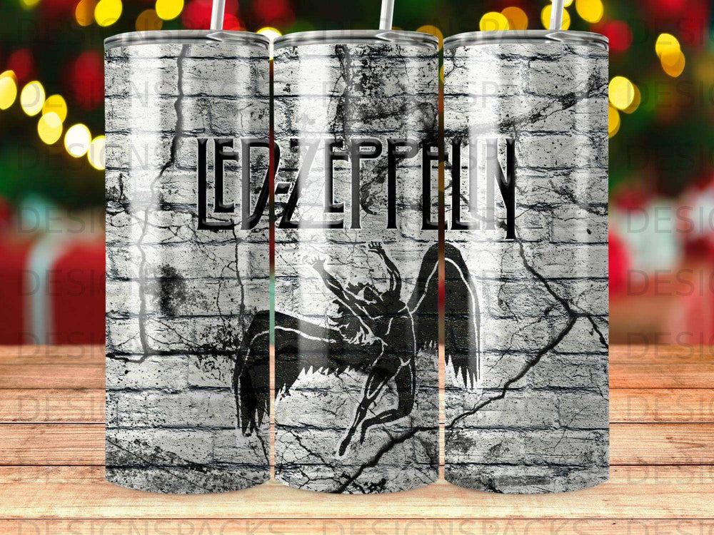 Led Zeppelin logo on a distressed brick tumbler.