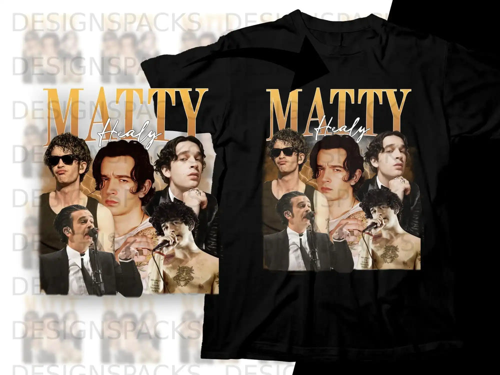 Matty Healy collage t-shirt design with "CREATE TRUE LOVE" text.