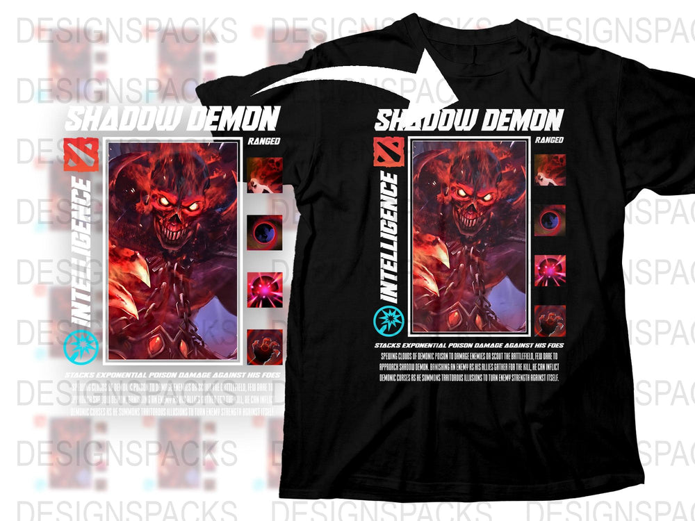 Shadow Demon Graphic T-Shirt, Fantasy Art Print Tee, Gamer Clothing, Unisex Black Shirt, Cool Monster Design, Gift for Gamers