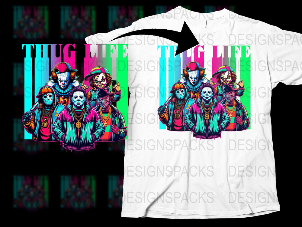 Thug Life Graphic T-Shirt, Colorful Urban Streetwear Design, Hip Hop Style Tee, Men's Women's Casual Fashion Top