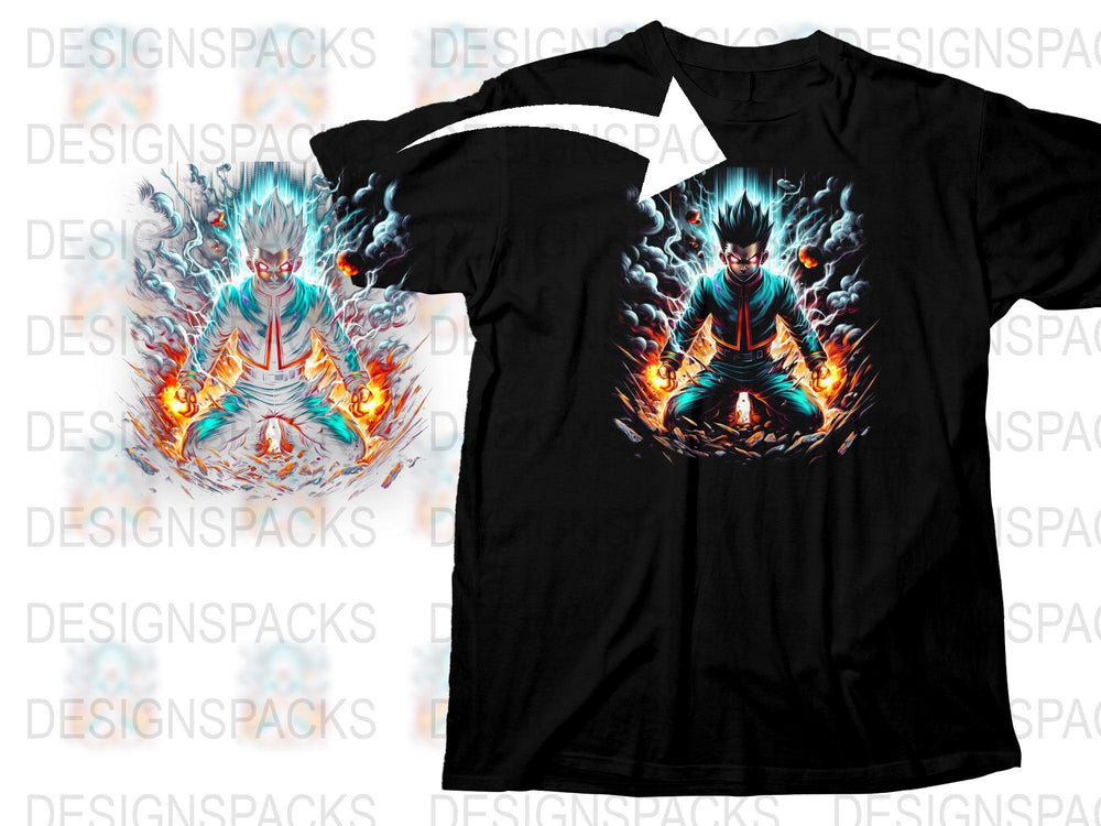 Men's Graphic T-Shirt, Blue Fire Elemental Design, Cool Fantasy Flame Print Tee