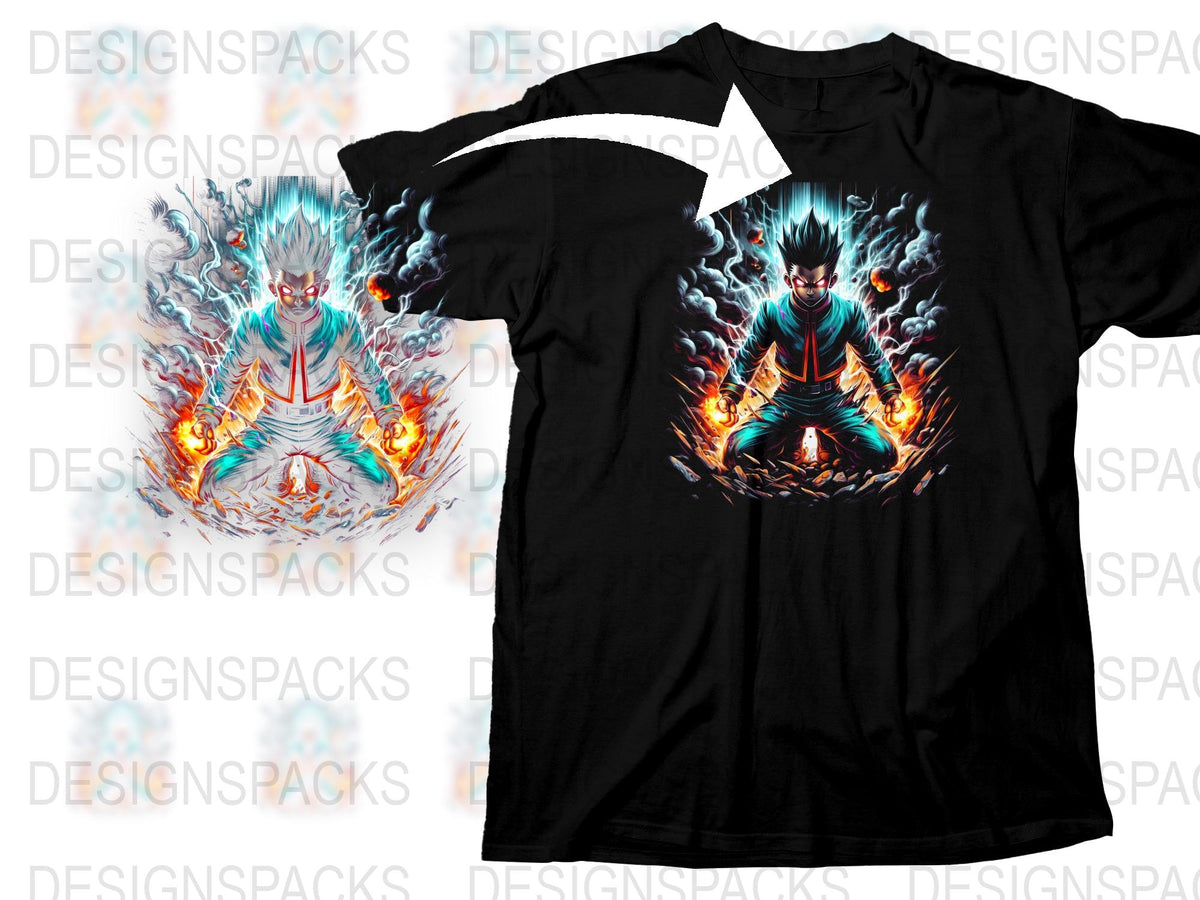 Men's Graphic T-Shirt, Blue Fire Elemental Design, Cool Fantasy Flame Print Tee