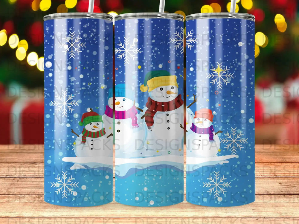 Happy Snowmen Snowflakes Blue Winter Holidays Tumbler product type
