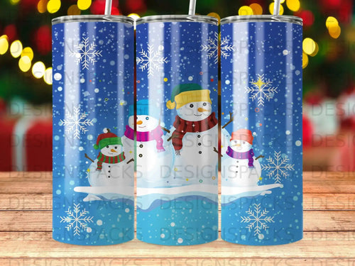 Happy Snowmen Snowflakes Blue Winter Holidays Tumbler product type