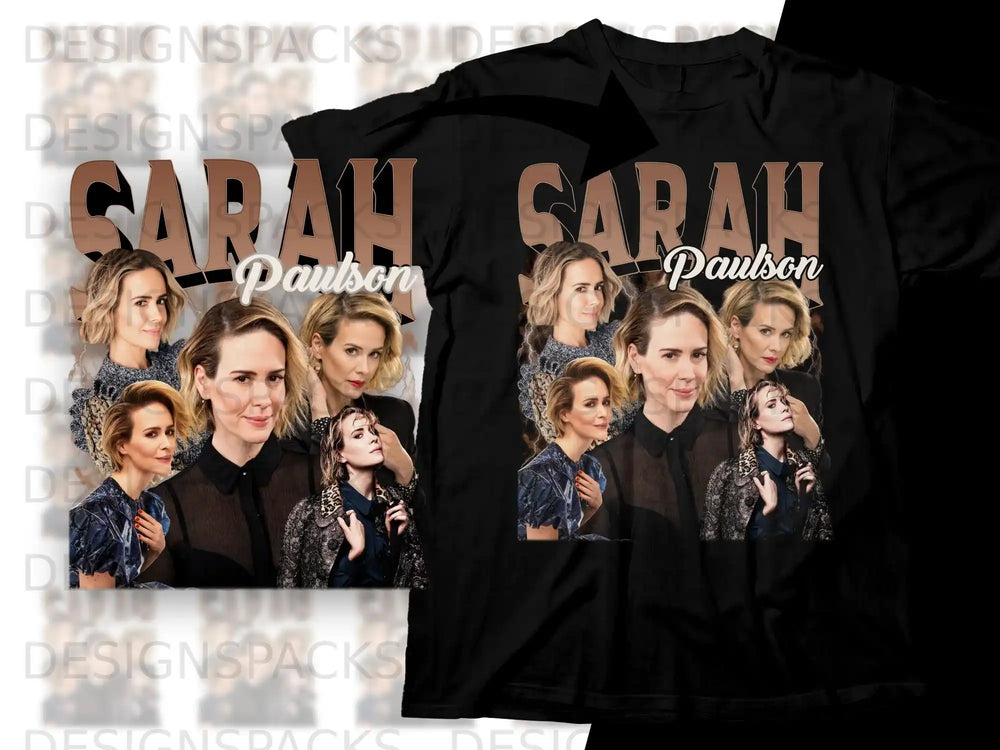 Sarah Paulson collage t-shirt design with multiple portraits.