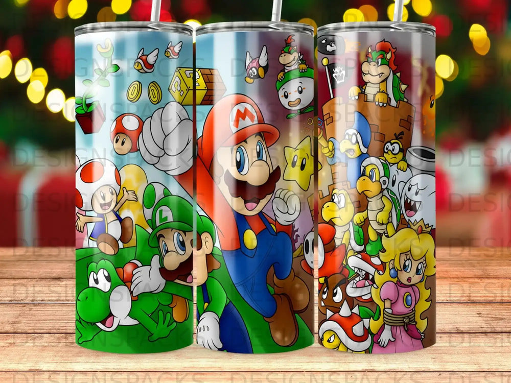 Mario, Luigi, Yoshi, Peach, and Bowser characters from Super Mario video games.