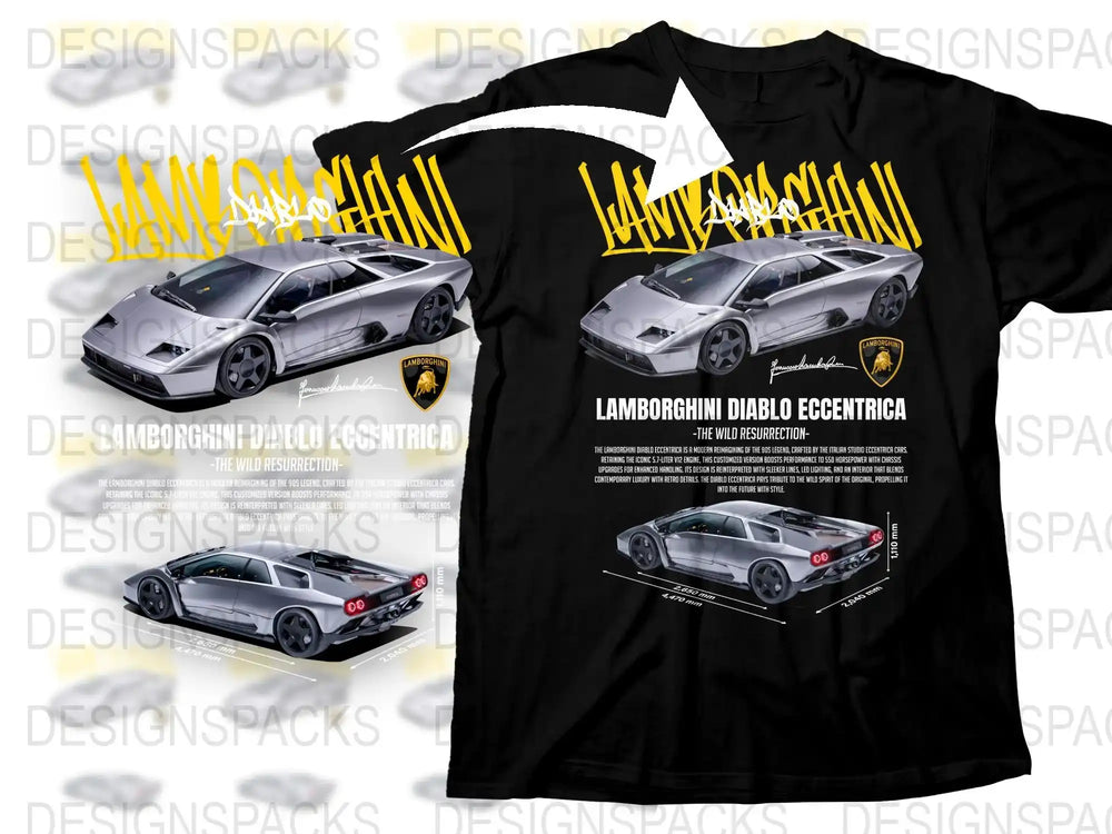 Lamborghini Diablo Excentrica T-Shirt, Classic Car Enthusiast Tee, Automotive Design Shirt, Detailed Car Graphics, Collectors Item