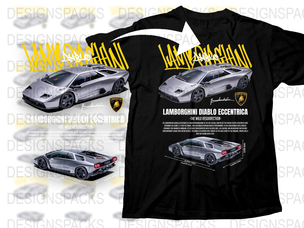 Lamborghini Diablo Excentrica T-Shirt, Classic Car Enthusiast Tee, Automotive Design Shirt, Detailed Car Graphics, Collectors Item
