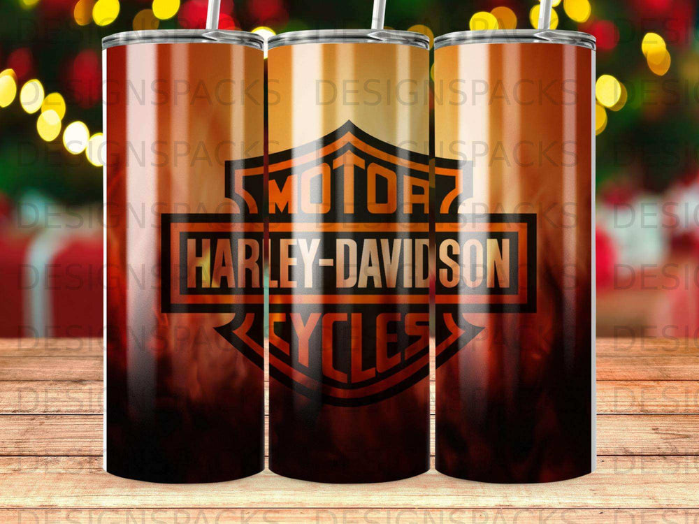 Harley-Davidson Cycles logo on a gradient tumbler.