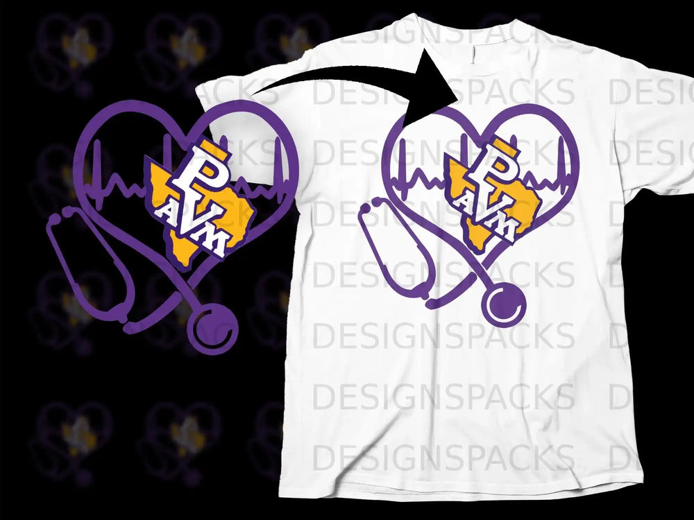 PVM Heartbeat Stethoscope Design Graphic T-Shirt
