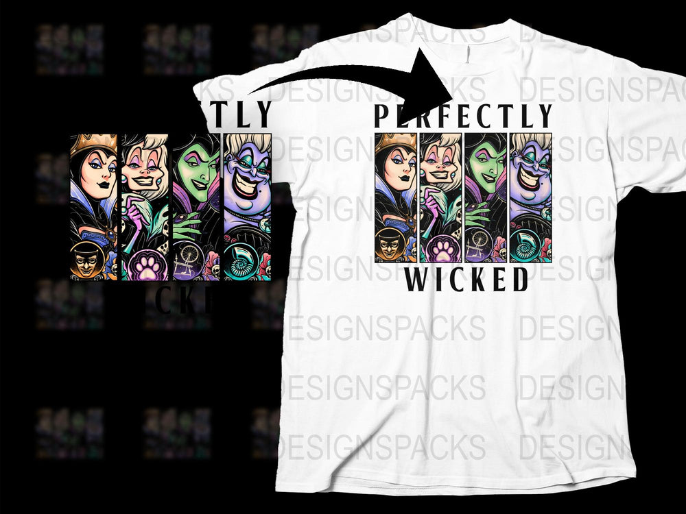 Wickedly Perfectly Graphic T-Shirt, Villain Faces Tee, Colorful Cartoon Characters, Unique Fantasy Apparel, Summer Fashion Top