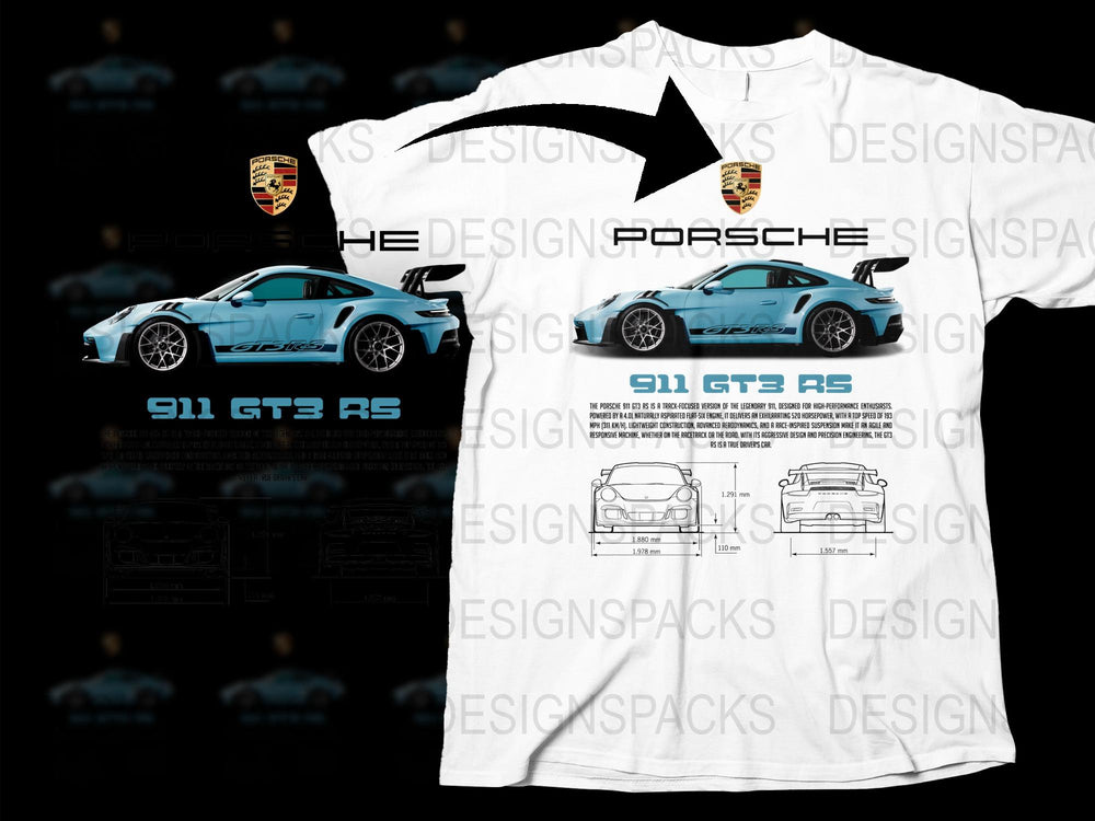 Porsche 911 GT3 RS T-Shirt, Car Enthusiast Gift, Automotive Tee, Racing Apparel, Sports Car Design, White Cotton Shirt