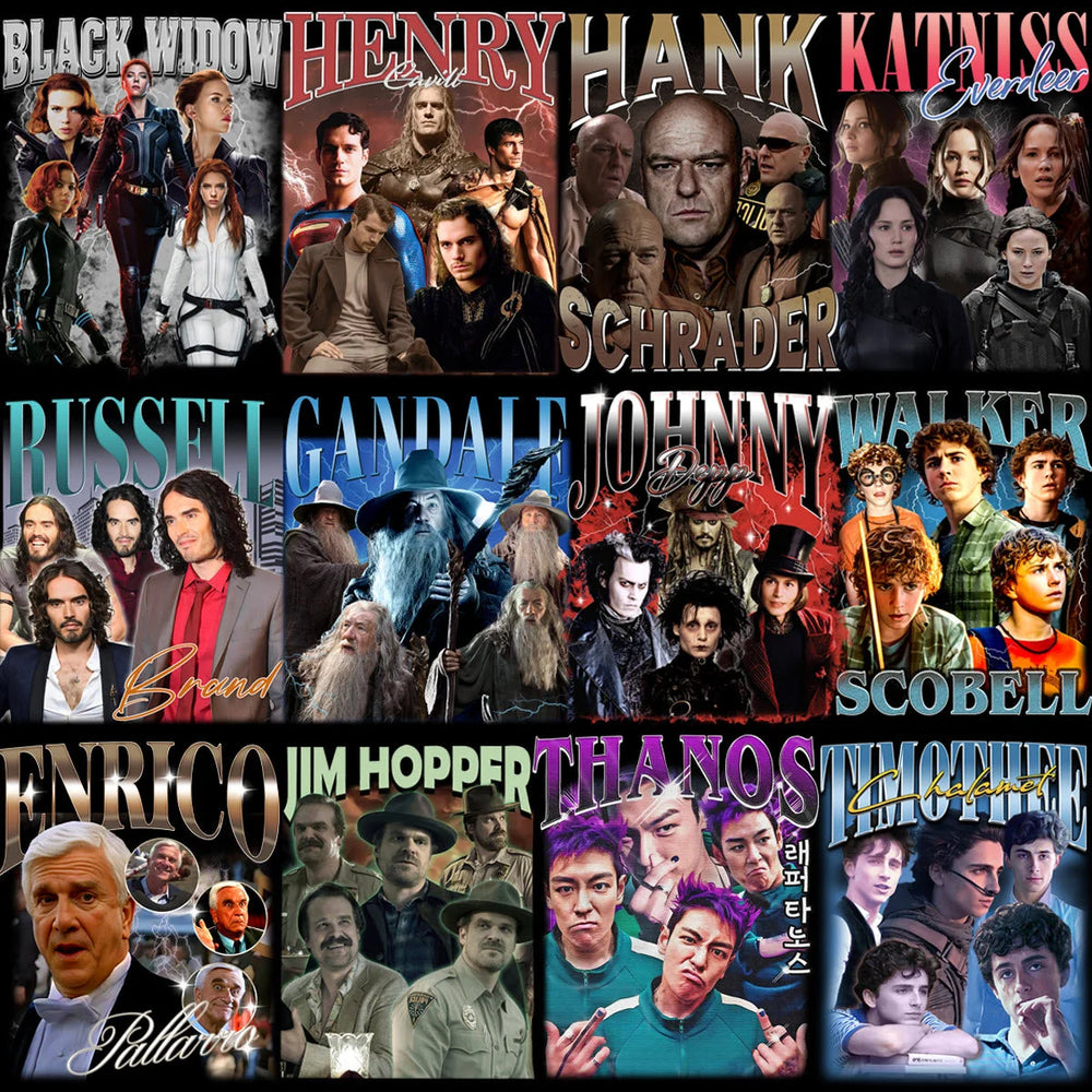 53 Celebrity TV Series Movies Artists Bootleg Designs Bundle PNG