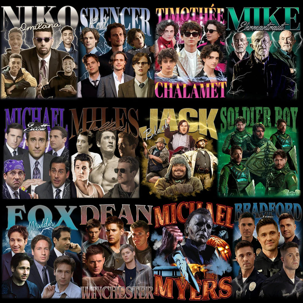 53 Celebrity TV Series Movies Artists Bootleg Designs Bundle PNG