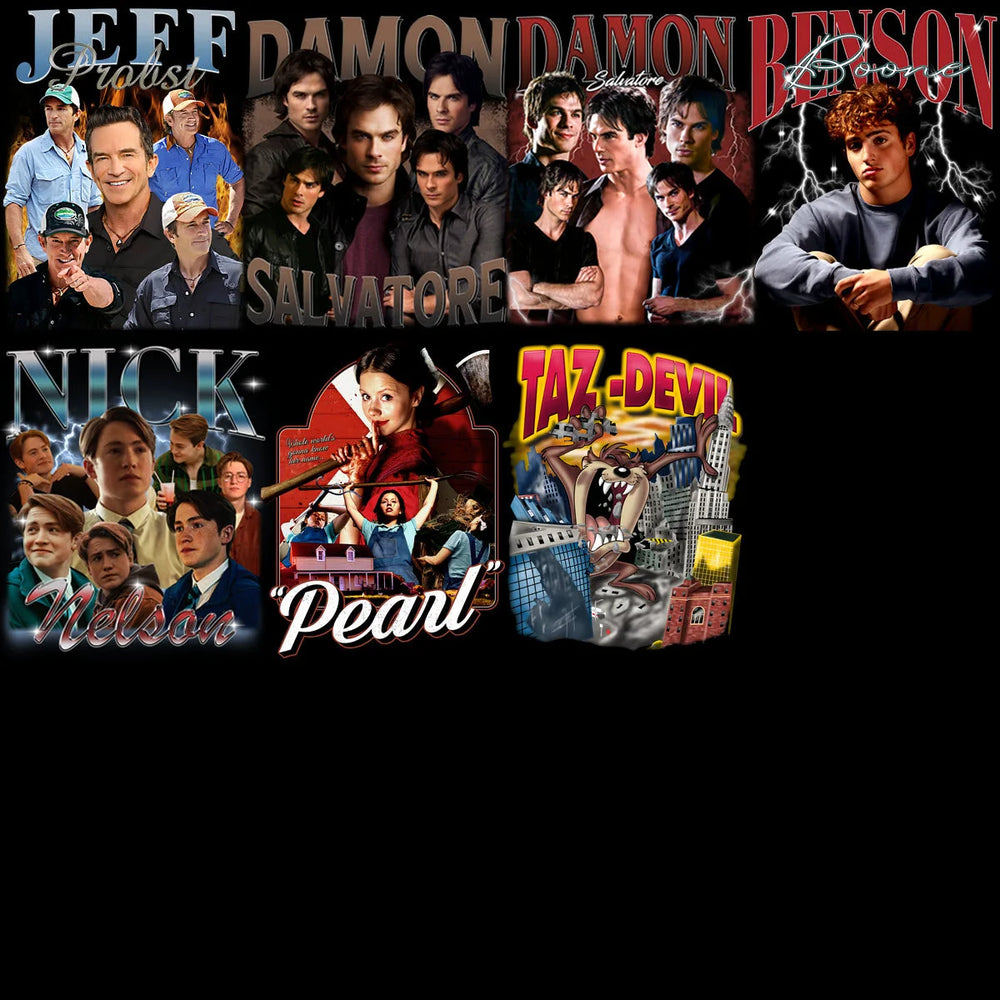 53 Celebrity TV Series Movies Artists Bootleg Designs Bundle PNG