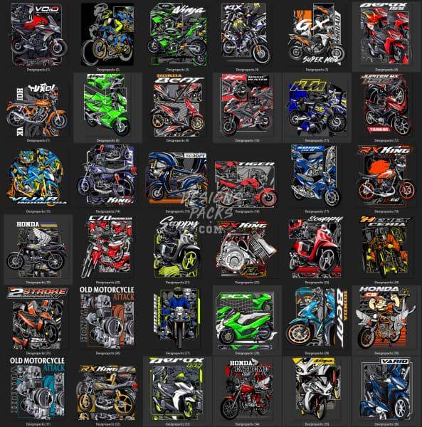 53 Scooters and Bikes Designs Bundle PNG designspacks