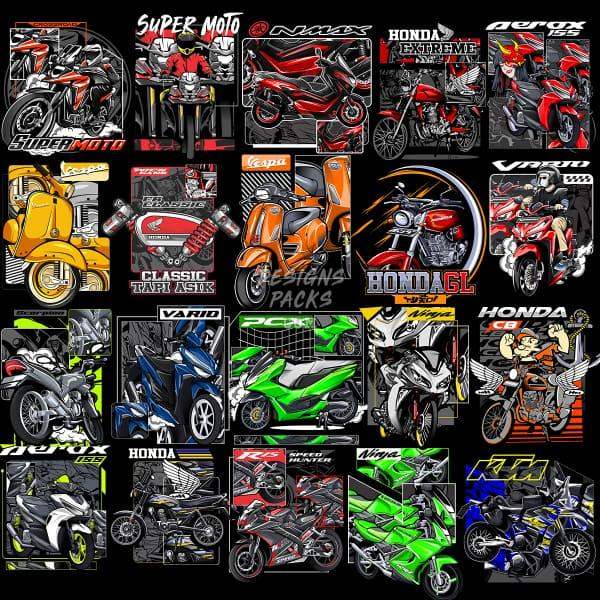 53 Scooters and Bikes Designs Bundle PNG designspacks