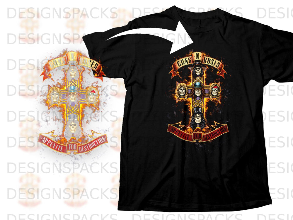 Guns N' Roses Appetite for Destruction graphic on a black t-shirt.