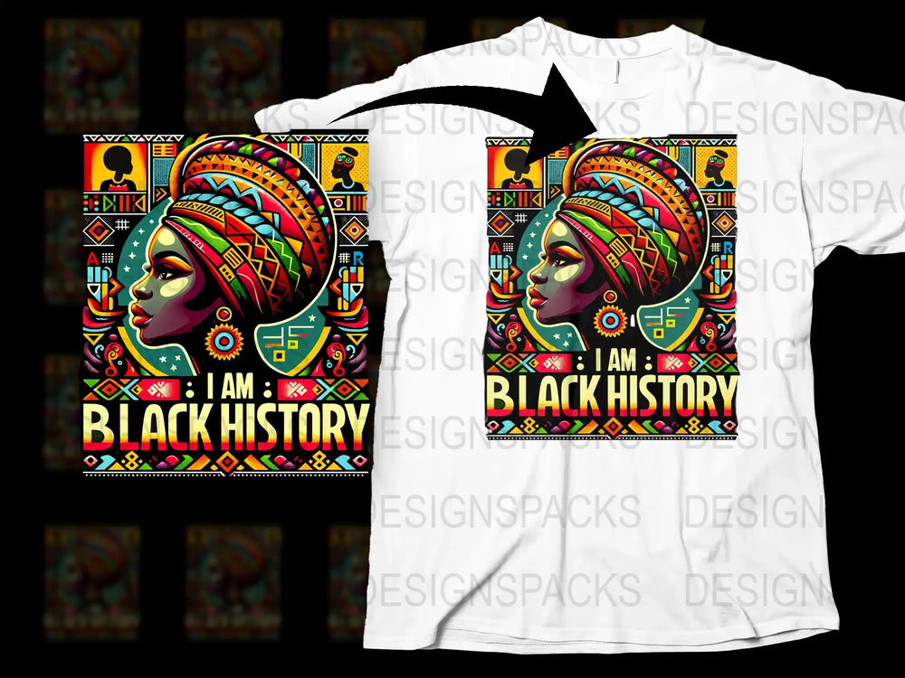 African Inspired 'I Am Black History' T-Shirt, Colorful Tribal Print, Unisex Graphic Tee, Cultural Heritage Apparel