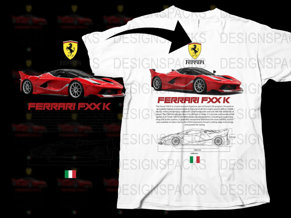 Ferrari FXX K Race Car Themed Graphic T-Shirt for Men, Red Car Print Tee