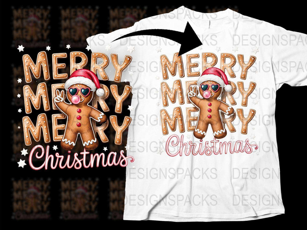 Merry Christmas Gingerbread T-Shirt, Holiday Festive Tee with Cute Gingerbread Design, Unisex Adult Christmas Apparel
