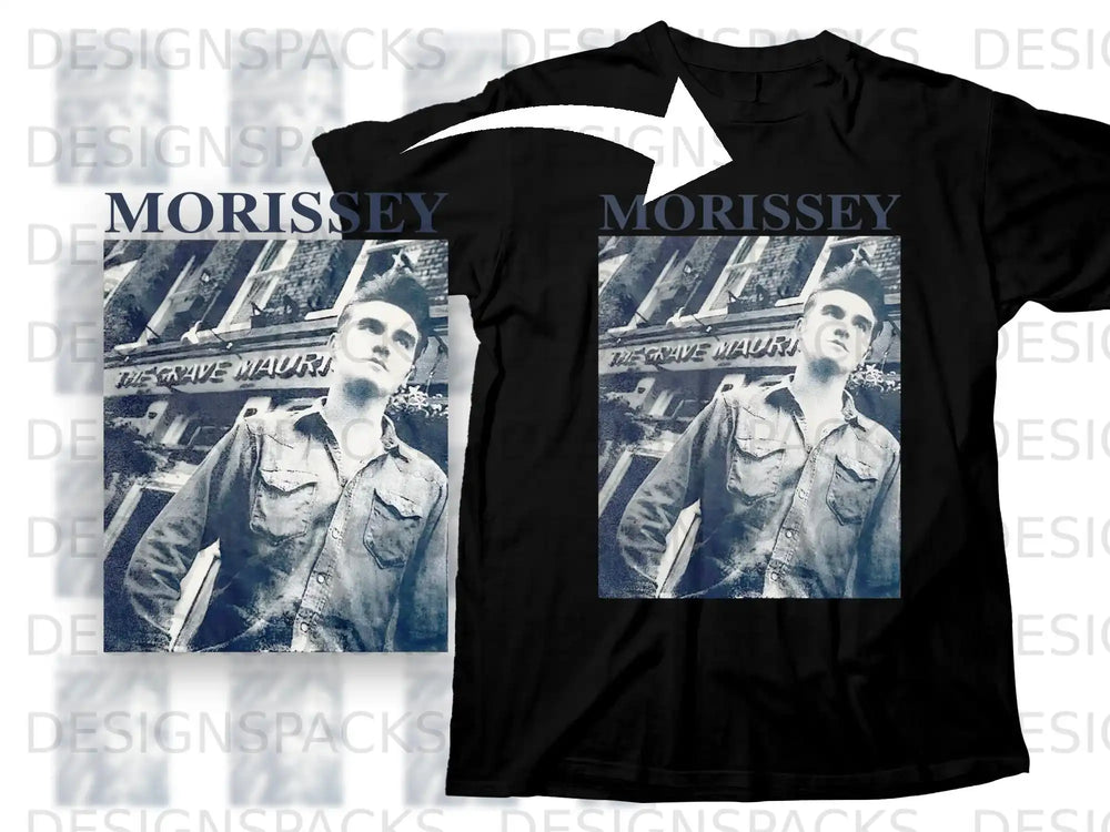 Black t-shirt with Morrissey graphic, "The Grave Maurl" text.
