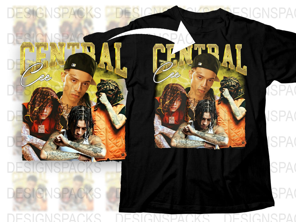 Urban Style Central Cee Graphic T-Shirt, Hip Hop Culture Tee, Unisex Black Top with Bold Print