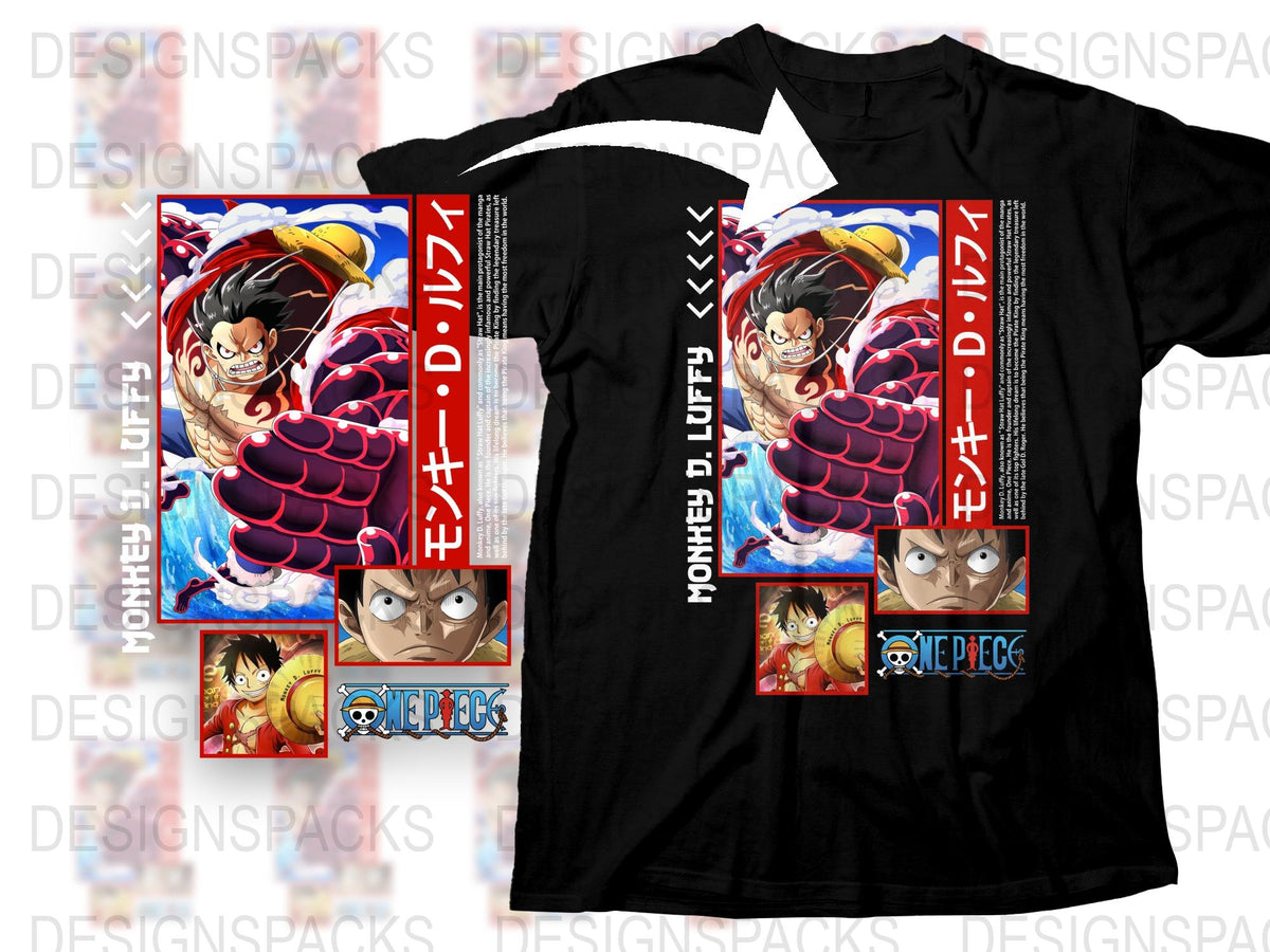 One Piece Anime T-Shirt, Luffy Gear 4 Snakeman Design, Manga Graphic Tee, Vibrant Colors, Unisex Cotton Shirt