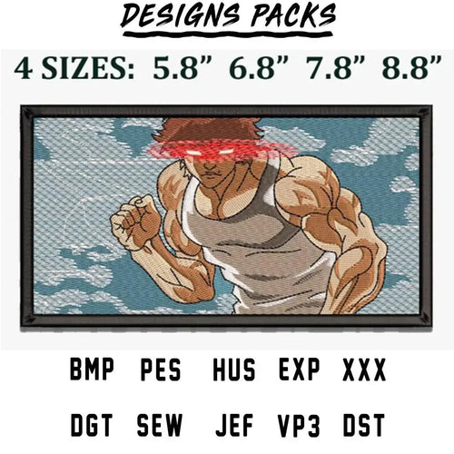 Baki Hanma Laser Eye Rectangle Anime Embroidery Design