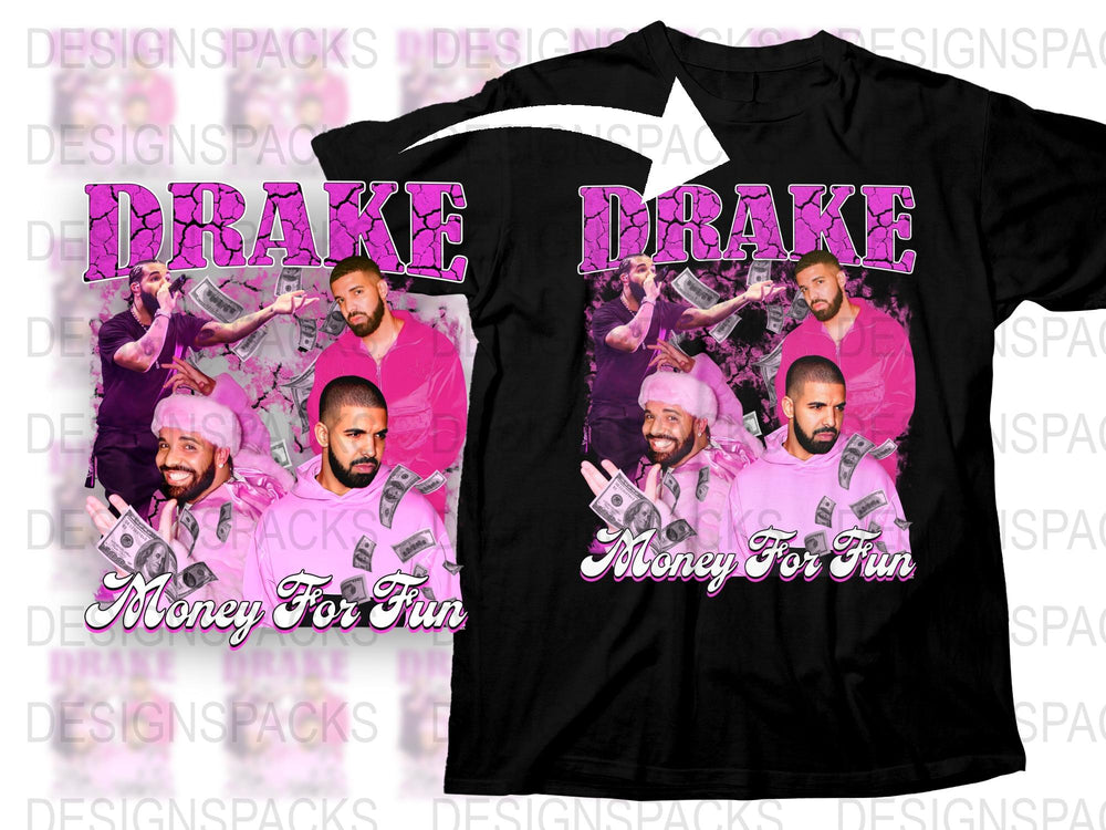 Drake Inspired Graphic T-Shirt, Pink Money For Fun Print, Hip Hop Fan Merchandise, Cool Rapper Tee