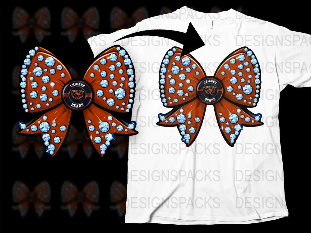Chicago Bears Inspired Bow Hair Clip Sparkly Orange Rhinestone Football Fan Gear