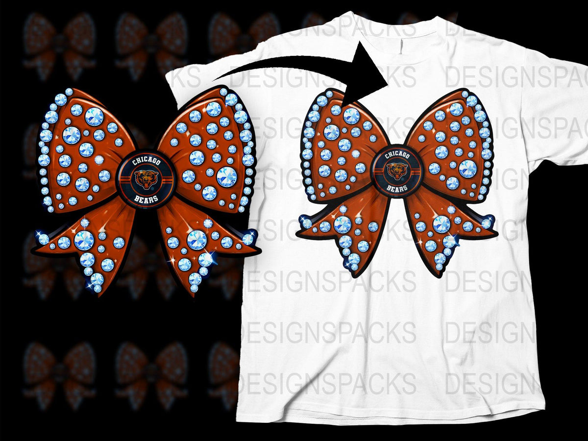 Chicago Bears Inspired Bow Hair Clip Sparkly Orange Rhinestone Football Fan Gear