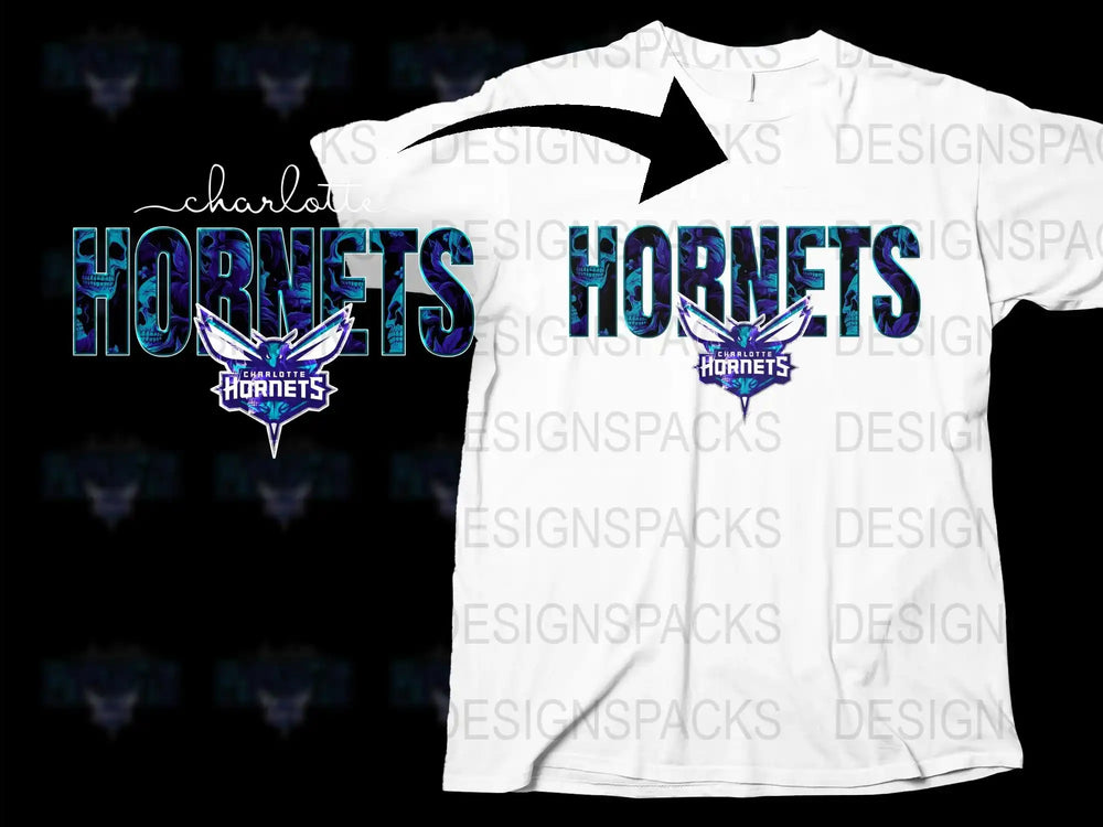 Charlotte Hornets Inspired Graphic T-Shirt, Unisex Full Print Sports Fan Tee