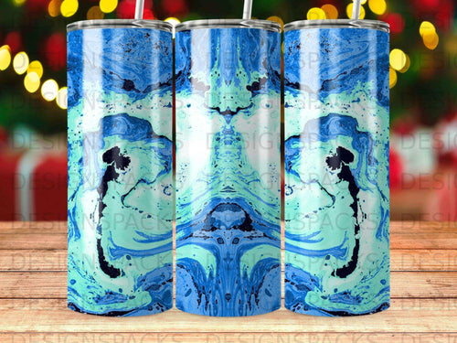 Blue and teal marbled pattern on a tumbler.