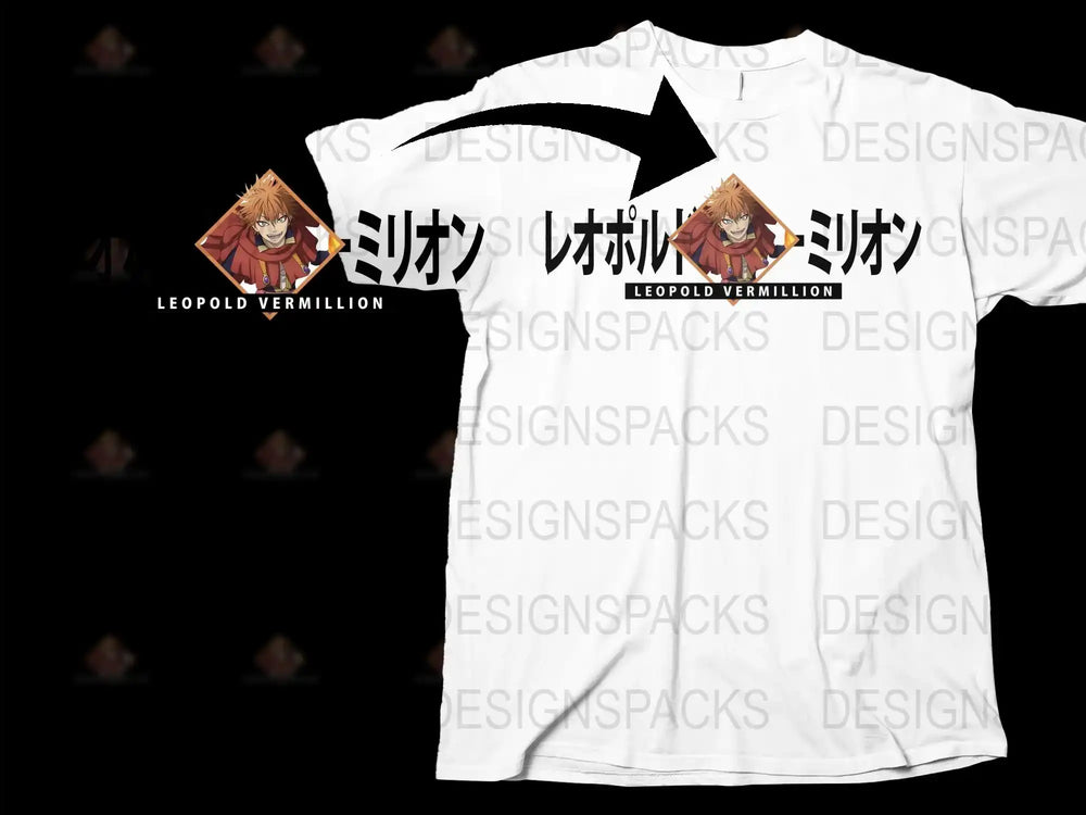 Anime Graphic T-Shirt, Leopold Vermillion Print, Unisex White Tee, Manga Character Shirt, Casual Cosplay Apparel