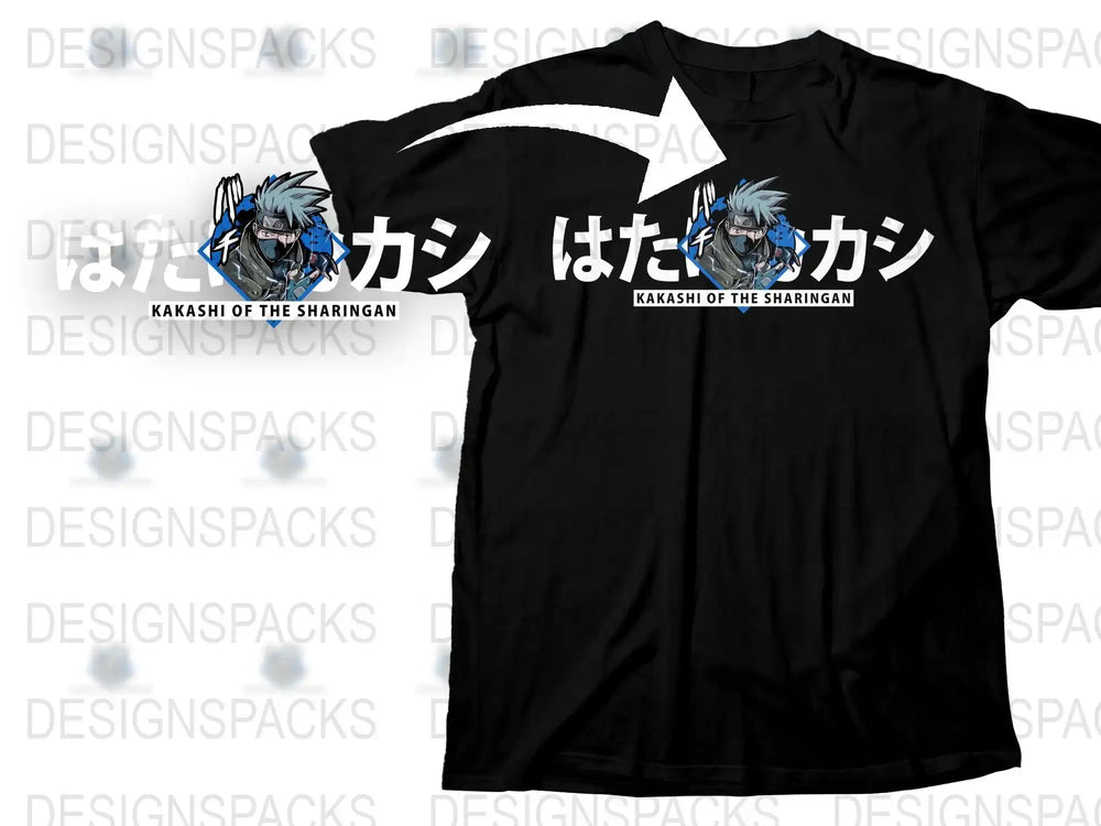 Kakashi of the Sharingan Anime T-Shirt, Black Graphic Tee, Ninja Cartoon Character Shirt, Manga Fan Apparel