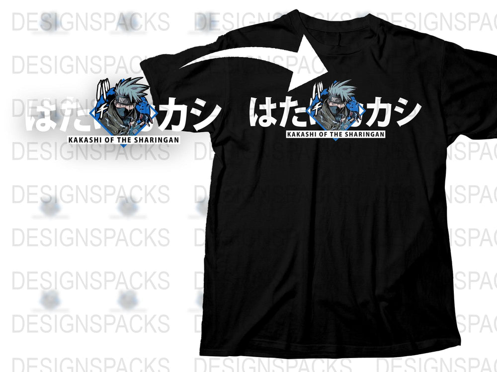 Kakashi of the Sharingan Anime T-Shirt, Black Graphic Tee, Ninja Cartoon Character Shirt, Manga Fan Apparel