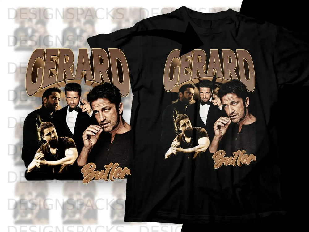 Gerard Butler "Butter" graphic tee with actors collage.