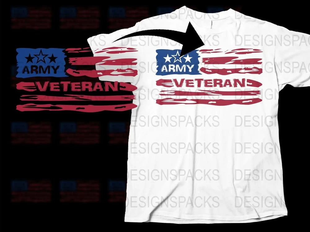 Patriotic Army Veteran T-Shirt, American Flag Military Tee, Red White Blue, Distressed Print, Gift for Veterans