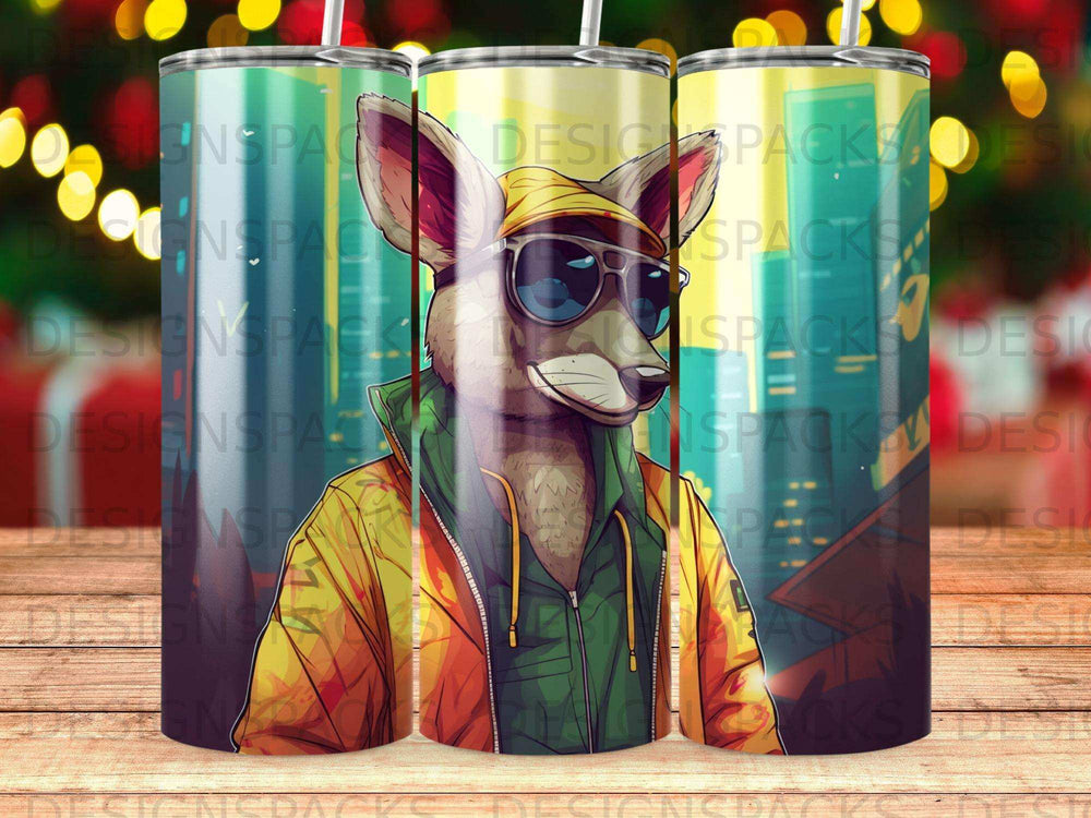 Kangaroo wearing sunglasses and a jacket, digital art.