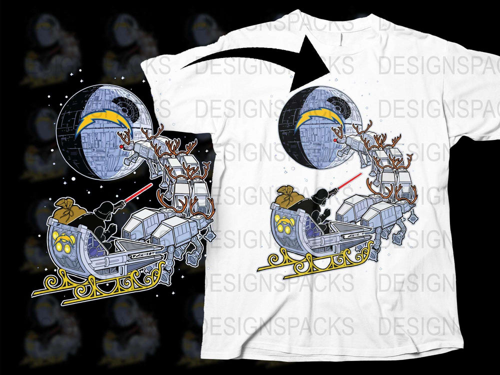 Unique Santa Sleigh Moon Graphic T-Shirt, Festive Holiday Design, Unisex White Tee