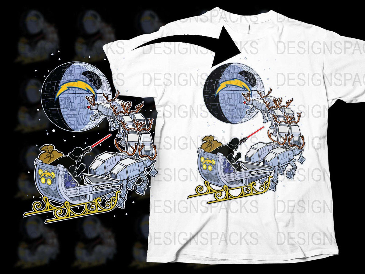 Unique Santa Sleigh Moon Graphic T-Shirt, Festive Holiday Design, Unisex White Tee