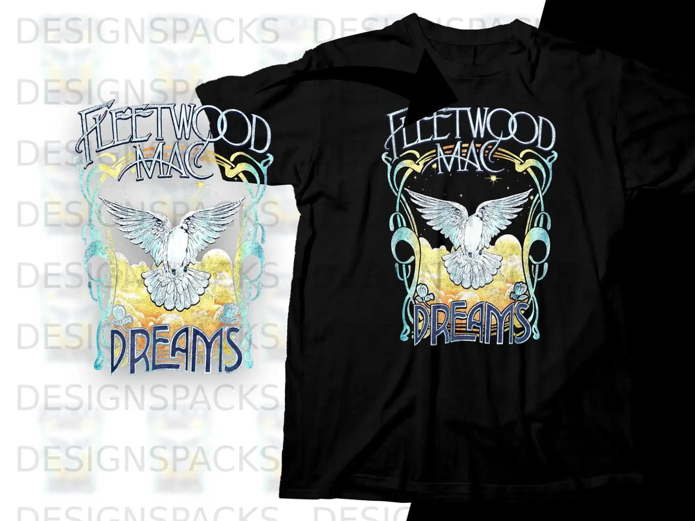 Fleetwood Mac Dreams t-shirt with a dove and clouds design.