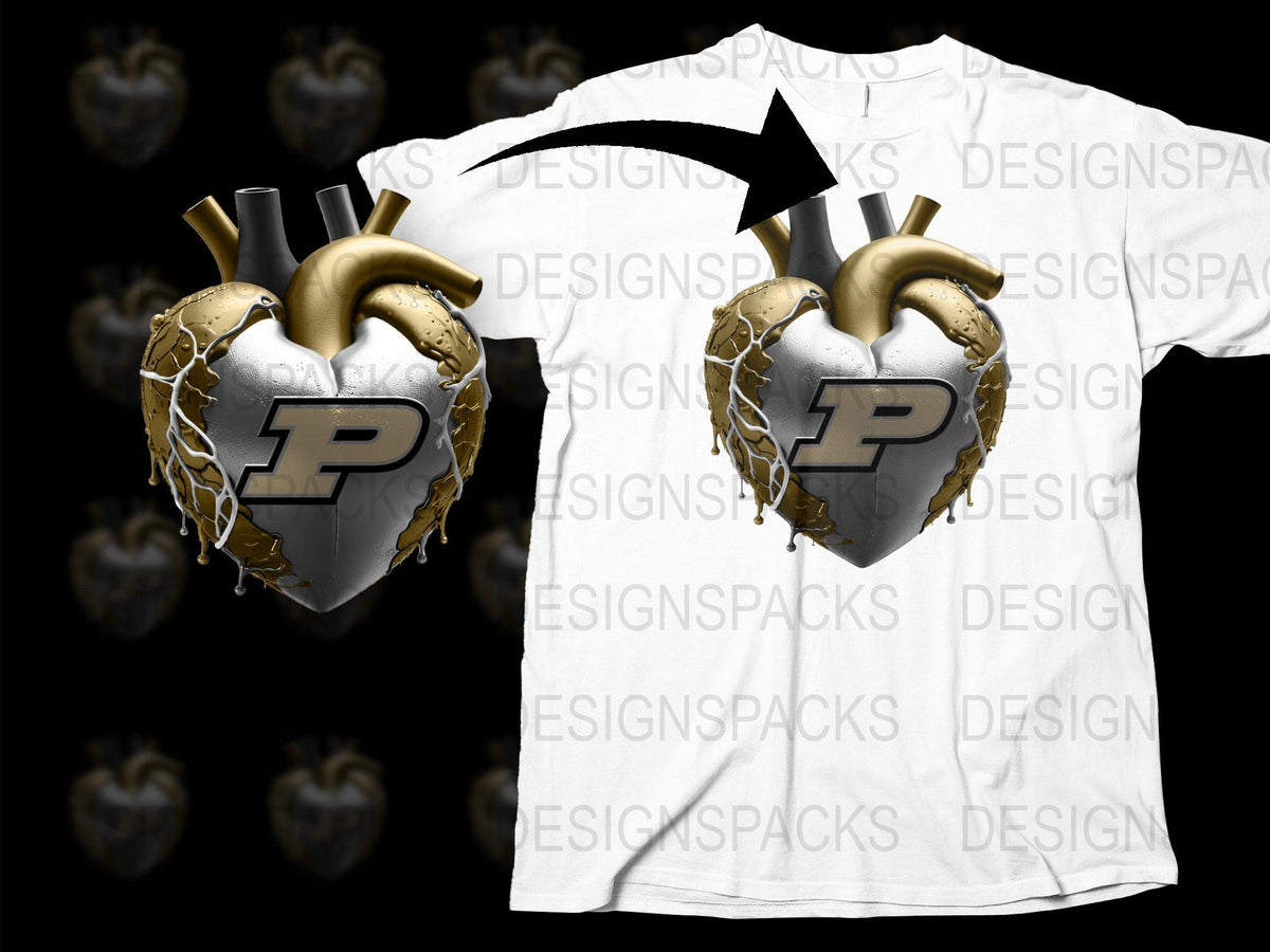 Purdue University Heart Logo T-Shirt, Collegiate Sports Apparel, Graphic Tee, Unique College Fan Gear