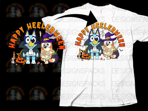 Happy Heelerween Dog Cartoon T-Shirt, Cute Halloween Costume Tee, Pet Lover Gift, Fun October Apparel