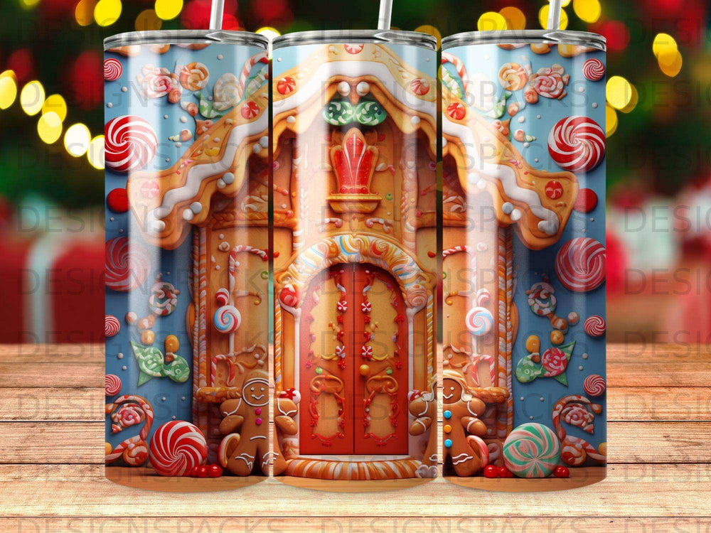Gingerbread house with candy decorations and gingerbread men.